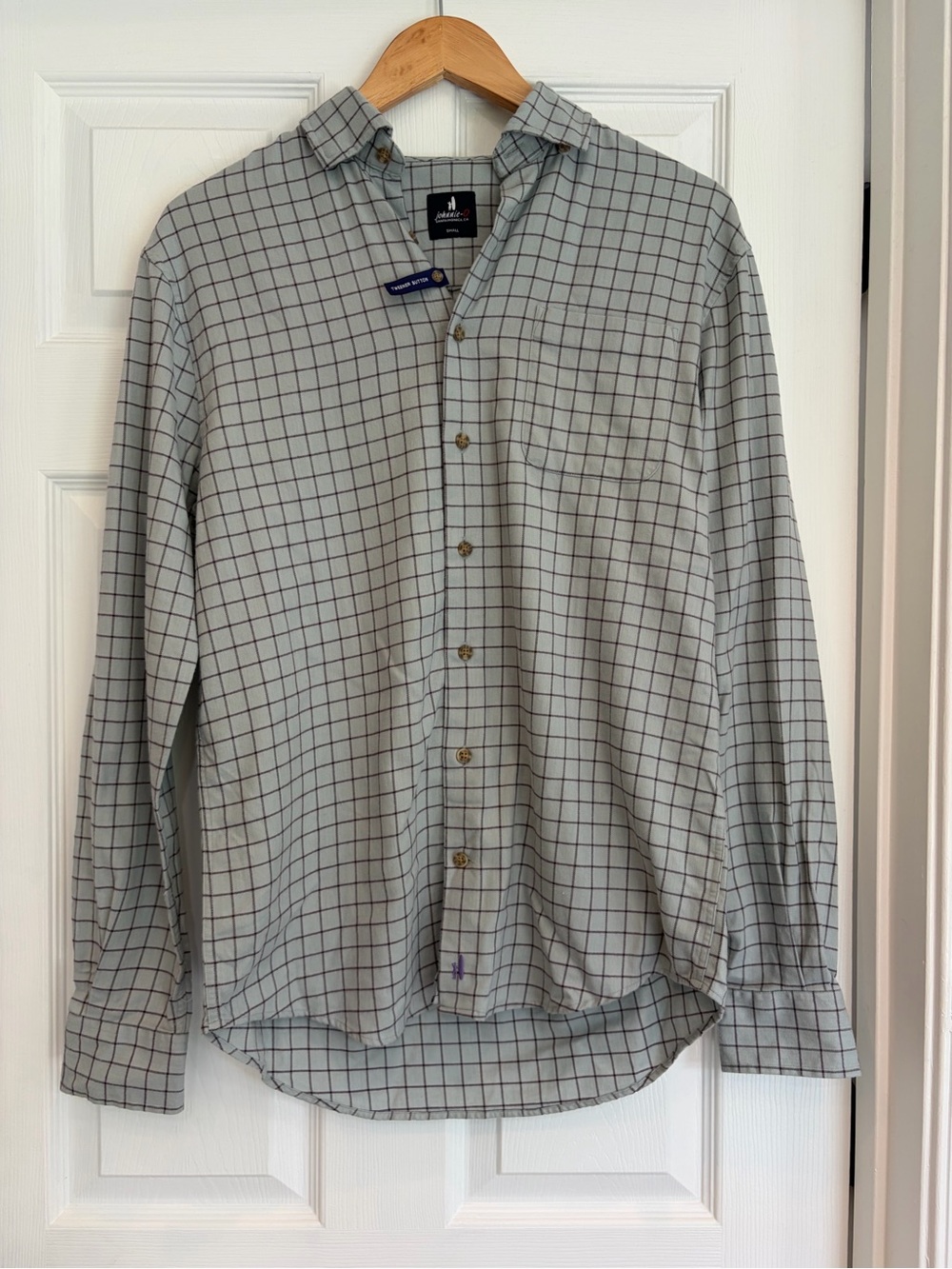 johnnie-O Light Gray and Black Windowpane Button-Down Shirt